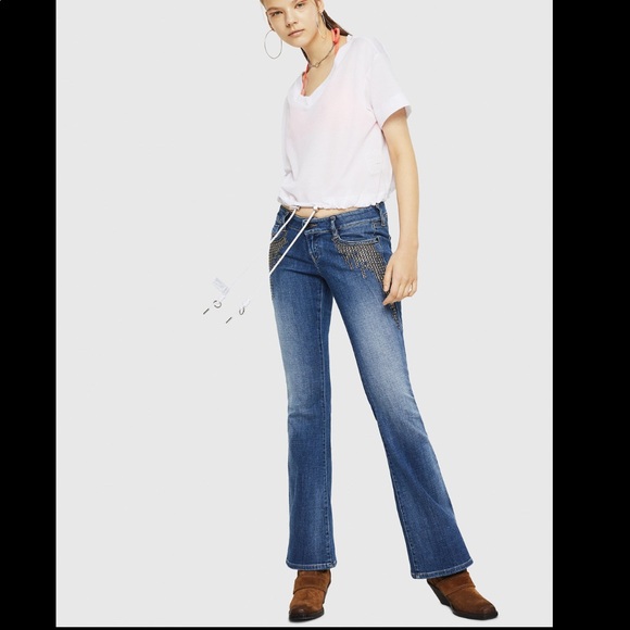Diesel Jeans D Clayre Bootcut Low Waist Jeans with Studded Details NWT - Picture 2 of 15
